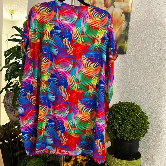 Sunset tropical leaf print caftan size S - Picture 7 of 12